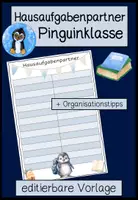 Vorschau - Arbeitsblätter - Hausaufgabenpartner Pinguinklasse – Hausaufgaben organisieren & Hilfe bei Krankheit | Klassentier - Deckblatt