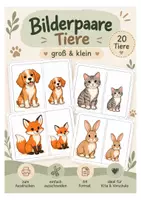 Vorschau - Mal- und Bastelvorlagen - Bilderpaare Tiere – Groß & Klein zuordnen | Wahrnehmung & Größenvergleich | 20 Tiere - Deckblatt