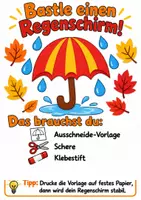 Vorschau - Arbeitsblätter - Bastelanleitung Regenschirm - Basteln, Bastelidee, Herbstbasteln Kunst Klasse 1-2 - Seite 1