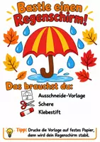 Vorschau - Arbeitsblätter - Bastelanleitung Regenschirm - Basteln, Bastelidee, Herbstbasteln Kunst Klasse 1-2 - Deckblatt