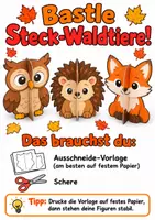 Vorschau - Arbeitsblätter - Bastelbogen Waldtiere - Basteln, Bastelvorlage, Herbstbasteln Kunst 1-2 - Deckblatt