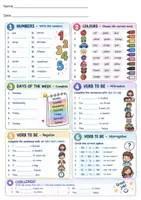 Vista previa - Hojas de trabajo - VERB TO BE, NUMBERS, DAYS, COLORS - EXERCISES - página 1