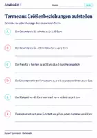 Vorschau - Arbeitsblätter - Terme aus Größenbeziehungen aufstellen - Seite 1