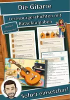 Vorschau - Mal- und Bastelvorlagen - Die Gitarre – Lesespurgeschichte mit Rätselaufgaben (Klasse 8) - Deckblatt