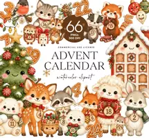Vorschau - Bildkarten - Adventskalender Tiere Clipart, Wintertiere, Weihnachtsmotive & Zahlen - Deckblatt