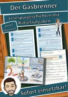 Vorschau - Mal- und Bastelvorlagen - Der Gasbrenner – Lesespurgeschichte mit Rätselaufgaben (Klasse 8) - Deckblatt