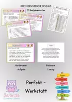 Vorschau - Aufgabenkarten - Aufgabenkärtchen Perfekt - Zeitformen - Deckblatt