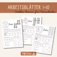 Vorschau - Arbeitsblätter - Arbeitsblätter Zahlen bis 10 | Zehnerfeld, nachspuren, schreiben, suchen & einkreisen, Zahl & Zahlwort - Deckblatt