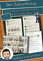 Vorschau - Stationenlernen - Der Zukunftstag – Lesespurgeschichte mit Rätselaufgaben (Klasse 8) - Deckblatt