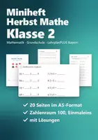 Vorschau - Arbeitsblätter - Miniheft Herbst Mathe Klasse 2 – Zahlenraum 100, Einmaleins 2, 5, 10, Plus und Minus | 20 Seiten A5 - Deckblatt