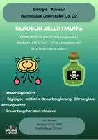 Vorschau - Klassenarbeiten - Klausur Zellatmung: Beriberi & Arsen | Biologie Q1 Grundkurs | mit Erwartungshorizont - Deckblatt