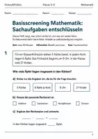 Vorschau - Arbeitsblätter - Basisscreening Sachaufgaben Mathematik Klasse 5–6 - Deckblatt