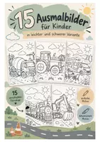 Vorschau - Mal- und Bastelvorlagen - Fahrzeuge – 15 Ausmalbilder für Kinder | leicht & detailliert | Auto, Traktor, Zug & Co. - Deckblatt