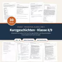 Vorschau - Arbeitsblätter - Kurzgeschichten Klasse 8/9 – 5 Texte, Analyse, Klassenarbeiten mit Lösungen - Deckblatt