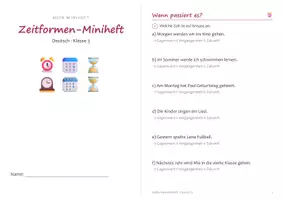 Vorschau - Arbeitsblätter - Miniheft Zeitformen Klasse 3 – Gegenwart, Vergangenheit, Perfekt mit hat oder ist, Zukunft | 20 Seiten A5 - Seite 3