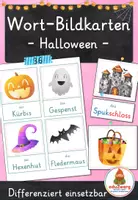 Vorschau - Spiele - Halloween – Wort- und Bildkarten | Wortschatz Halloween | 36 Begriffe mit Artikel der die das & Silbenschrift | differenziert Kita Klasse 1 2 | DaZ Grundschule - Deckblatt