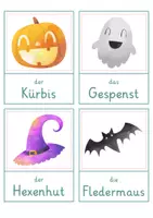 Vorschau - Spiele - Halloween – Wort- und Bildkarten | Wortschatz Halloween | 36 Begriffe mit Artikel der die das & Silbenschrift | differenziert Kita Klasse 1 2 | DaZ Grundschule - Seite 1