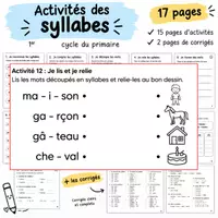 Aperçu - Feuilles d'exercices - Activités des syllabes – Cahier d’activités - Page de couverture