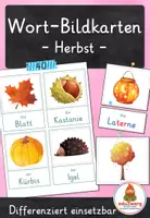 Vorschau - Spiele - Herbst – Wort- und Bildkarten | Wortschatz Herbst | 40 Begriffe mit Artikel der die das & Silbenschrift | differenziert Kita Klasse 1 2 | DaZ Grundschule - Deckblatt