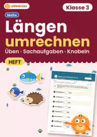 Vorschau - Arbeitsblätter - Längen umrechnen Klasse 3 | mm cm m km Übungsheft | 3 Niveaus mit Lösungen - Deckblatt
