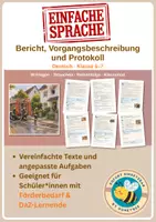 Vorschau - Unterrichtsreihen - Bericht, Vorgangsbeschreibung und Protokoll – Arbeitsheft in einfacher Sprache | Förderschule, Inklusion & DaZ | Klasse 6–7 - Deckblatt