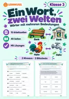 Vorschau - Arbeitsblätter - Wörter mit mehreren Bedeutungen Klasse 3 | Übungsheft | 3 Niveaus mit Lösungen - Deckblatt