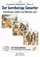 Vorschau - Arbeitsblätter - Der barmherzige Samariter | Religion Klasse 2 Arbeitsblätter | Evangelische Religionslehre | 10 Arbeitsblätter als PDF - Deckblatt