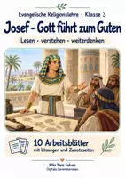 Vorschau - Arbeitsblätter - Josef – Gott führt zum Guten | Religion Klasse 3 Arbeitsblätter | Evangelische Religionslehre | 10 Arbeitsblätter als PDF - Deckblatt