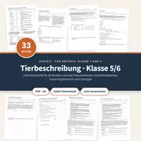 Vorschau - Unterrichtsreihen - Tierbeschreibung Klasse 5/6 – Unterrichtsreihe, Klassenarbeiten, Lösungen - Deckblatt
