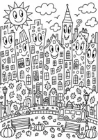 Vorschau - Mal- und Bastelvorlagen - Ausmalbild Herbst James Rizzi Herbststadt kostenlos - Seite 2
