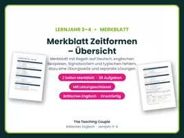 Vorschau - Arbeitsblätter - Merkblatt Zeitformen Englisch Übersicht - Deckblatt