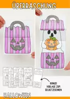 Vorschau - Mal- und Bastelvorlagen - Halloween Basteln Kunst - Öffnungsbare Süßigkeitentüten mit Überraschung - Deckblatt