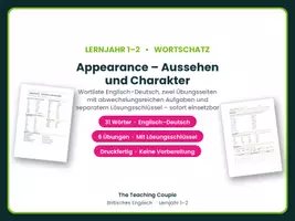 Vorschau - Arbeitsblätter - Aussehen – Wortschatz Englisch mit Übungen - Deckblatt