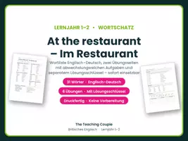 Vorschau - Arbeitsblätter - Restaurant – Wortschatz Englisch - Deckblatt
