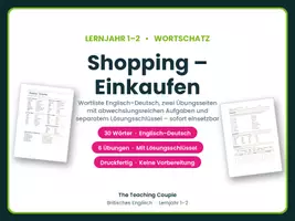 Vorschau - Arbeitsblätter - Einkaufen – Wortschatz Englisch + Übungen - Deckblatt