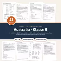 Vorschau - Arbeitsblätter - Australia Klasse 9 – Leseverstehen, Mediation, Klassenarbeit, Lösungen - Deckblatt