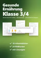 Vorschau - Arbeitsblätter - Gesunde Ernährung Klasse 3/4 – Arbeitsheft Sachunterricht: Ernährungspyramide, Nährstoffe, Verdauung, mit Lösungen (HSU) - Deckblatt