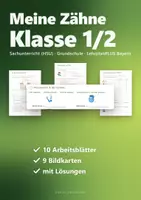 Vorschau - Arbeitsblätter - Zähne und Zähneputzen Klasse 1/2 – Arbeitsheft Sachunterricht mit Zahnaufbau, KAI-Methode, Karies, Bildkarten und Lösungen (HSU) - Deckblatt