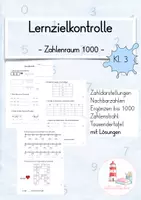 Vorschau - Arbeitsblätter - ZR 1000 Zahldarstellungen, Nachbarzahlen, Zahlenstrahl, Tausendertafel Lernzielkontrolle/ Arbeit - Deckblatt