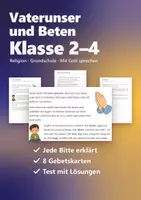 Vorschau - Arbeitsblätter - Vaterunser und Beten Religion Klasse 2–4 – Gebetsformen, jede Bitte erklärt, Gebetskarten und Test - Deckblatt