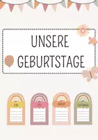 Vorschau - Mal- und Bastelvorlagen - Geburtstagskalender Klassenzimmer Boho Stil Beige Design - Deckblatt