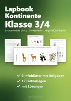 Vorschau - Arbeitsblätter - Lapbook Kontinente Klasse 3/4 – Sachunterricht Grundschule mit Faltvorlagen, Infotexten und Lösungen (Ozeane, Tiere, HSU) - Deckblatt