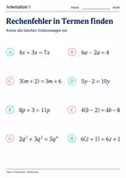 Vorschau - Arbeitsblätter - Rechenfehler in Termen finden - Seite 1