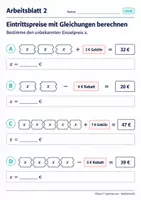 Vorschau - Arbeitsblätter - Eintrittspreise mit Gleichungen berechnen - Seite 2