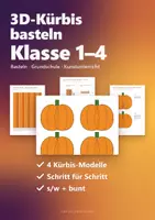 Vorschau - Mal- und Bastelvorlagen - 3D-Kürbis basteln Klasse 1–4 – Bastelvorlagen Herbst: Streifen-Kürbis, Falt-Kürbis, Laterne, Aufsteller (Kunst) - Seite 1