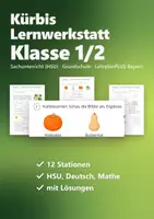 Vorschau - Arbeitsblätter - Kürbis Lernwerkstatt Klasse 1/2 – 12 Stationen Sachunterricht, Deutsch und Mathe im Herbst mit Bildkarten und Lösungen - Deckblatt