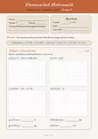Vorschau - Klassenarbeiten - Klassenarbeit Rechnen mit rationalen Zahlen Klasse 7 – Gruppe A & B mit Lösungen (PDF + Word) - Seite 1