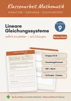 Vorschau - Klassenarbeiten - Klassenarbeit Lineare Gleichungssysteme Klasse 9 – Gruppe A & B mit Lösungen (PDF + Word) – Niveau Basis - Deckblatt