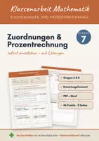 Vorschau - Klassenarbeiten - Klassenarbeit Zuordnungen und Prozentrechnung Klasse 7 – Grundwert, Prozentwert, Prozentsatz (PDF + Word) - Deckblatt