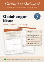 Vorschau - Klassenarbeiten - Klassenarbeit Gleichungen lösen Klasse 7 – mit Grundwissen, Gruppe A & B mit Lösungen (PDF + Word) - Deckblatt